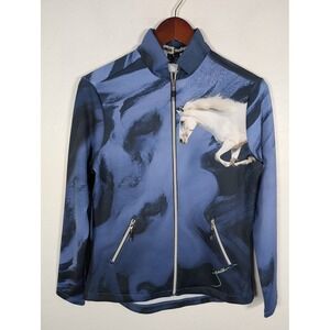 Jamie Sadock Jacket Womens XS Blue Slate White Horse Print Full Zip Golf SPF 50